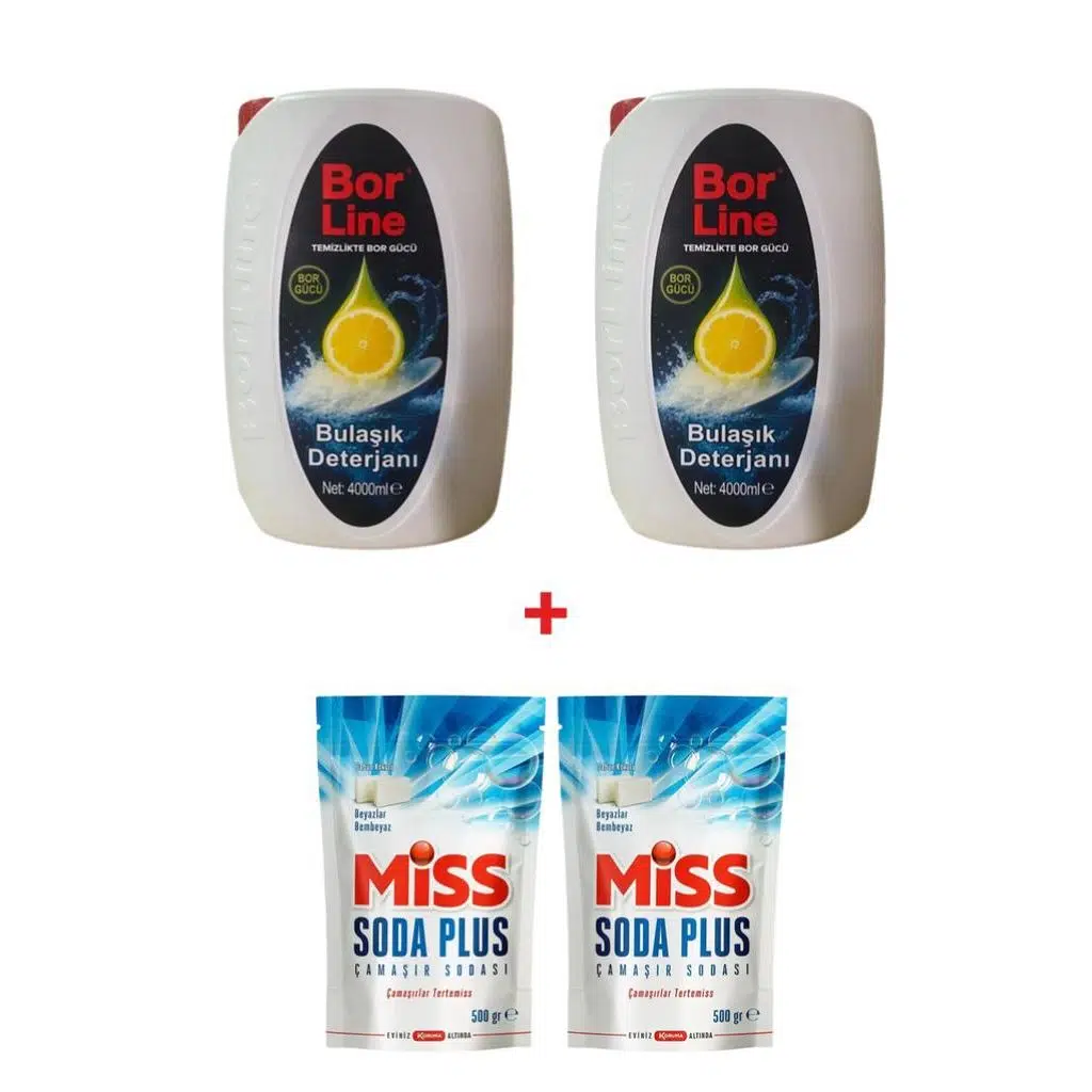 Borline 2 Adet 4000 Ml Sıvı Bulaşık Deterjanı 2 Adet Miss Soda Plus 500 gr
