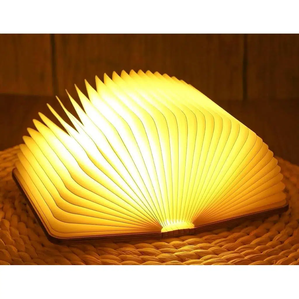 3D Katlanabilir Not Defteri Şeklinde Led Işıklı Masa Lambası Ahşap Şarj Edilebilir Gece Lambası