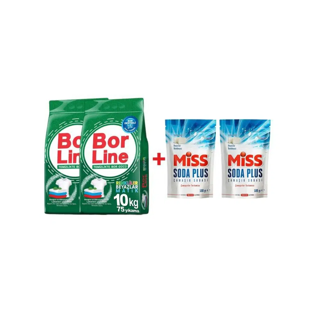 Borline 2 Adet 10 kg Renkliler ve Beyazlar İçin Toz Deterjanı 2 Adet Miss Soda Plus 500 gr