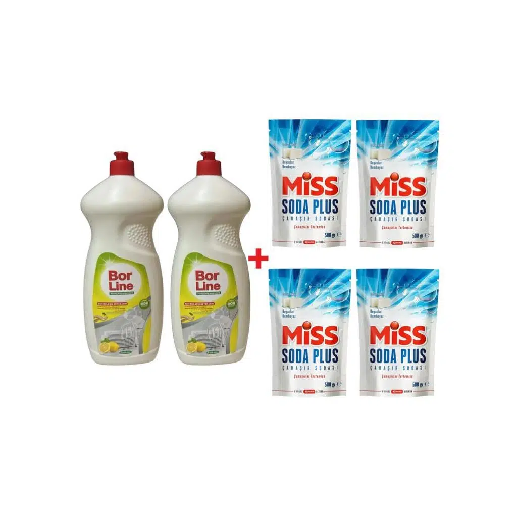 Borline 2 Adet 1350 ml Sıvı Bulaşık Deterjanı 4 Adet Miss Soda Plus 500 gr