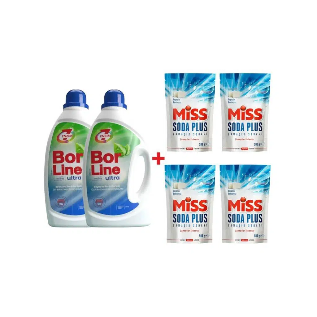 Borline 2 Adet Ultra Konsantre 1700 ml Sıvı Çamaşır Deterjanı 4 Adet Miss Soda Plus 500 gr