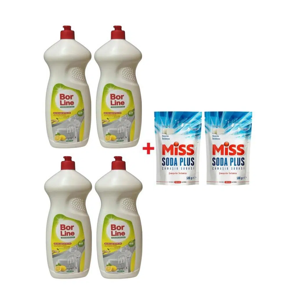 Borline 4 Adet 1350 ml Sıvı Bulaşık Deterjanı 2 Adet Miss Soda Plus 500 gr