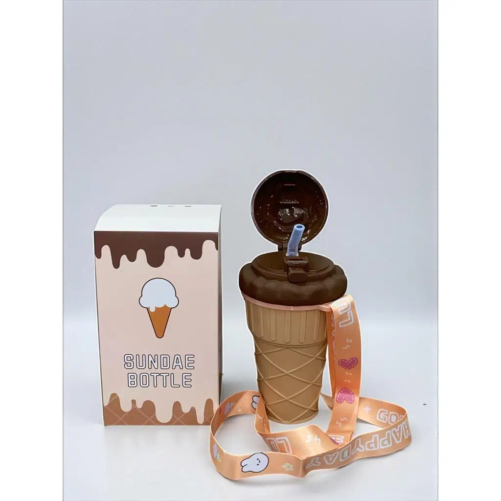 Dondurma Şeklinde Pipetli 500 Ml Kahverengi Matara 