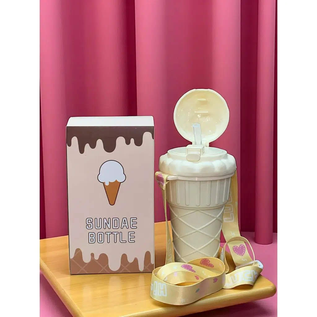 Dondurma Şeklinde Pipetli 500 Ml Krem Matara 