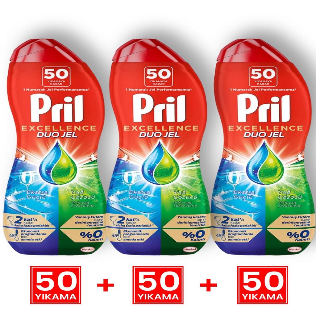 Excellence Duo Jel Bulaşık Makinesi Deterjanı 900ml (50 Yıkama) Yağ Çözücü 3 Adet