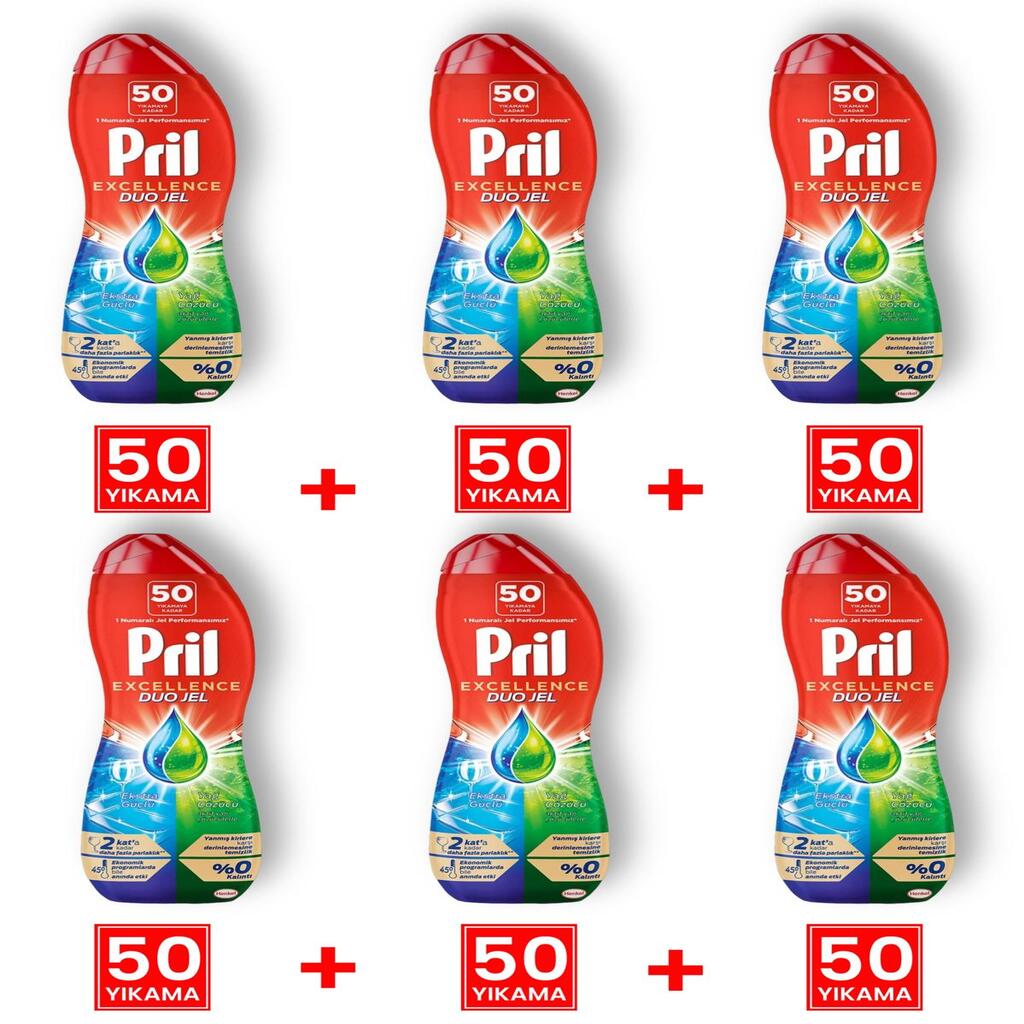 Excellence Duo Jel Bulaşık Makinesi Deterjanı 900ml (50 Yıkama) Yağ Çözücü 6 Adet