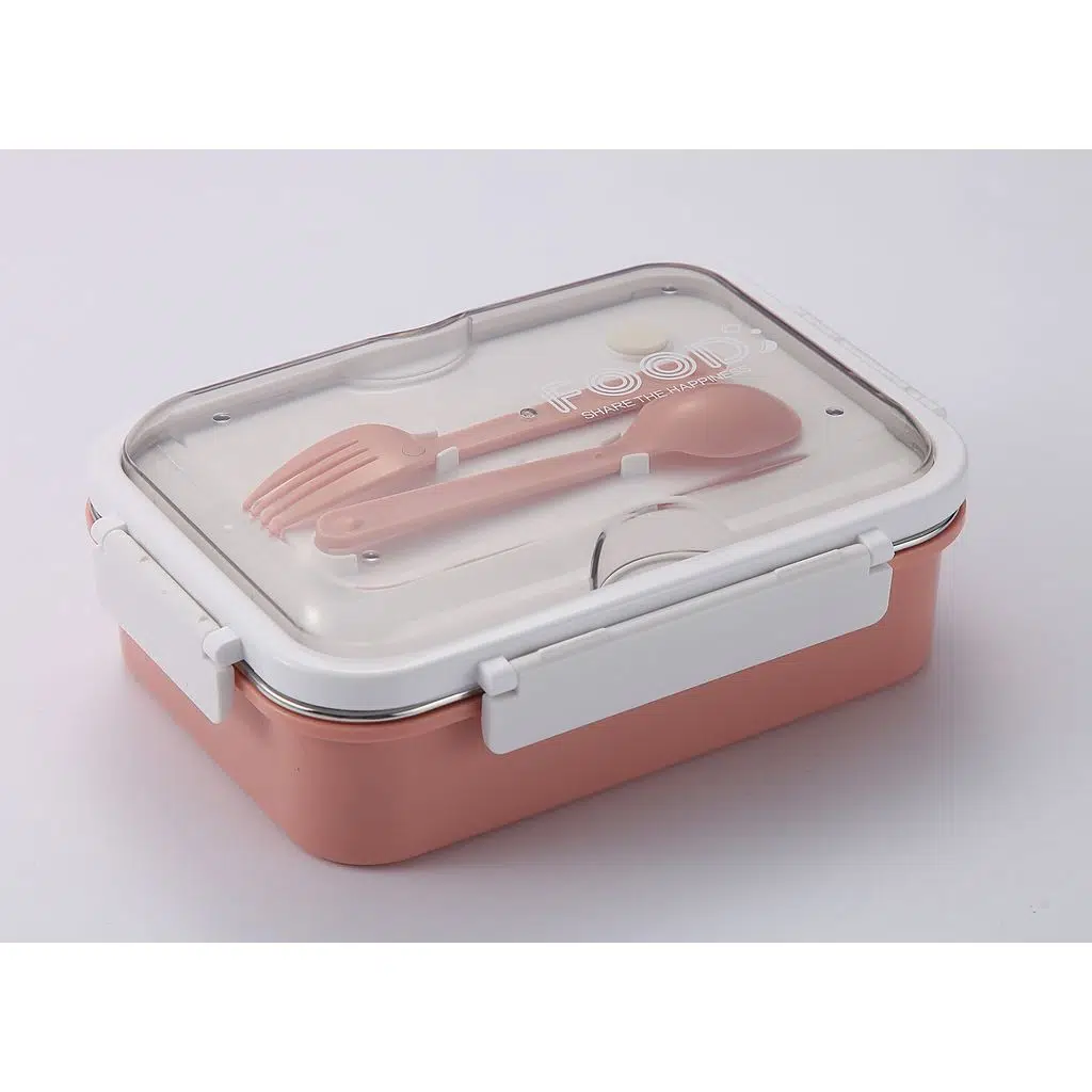 Pembe Renk 3 Bölmeli Paslanmaz Çelik Beslenme Kabı Yemek Kabı