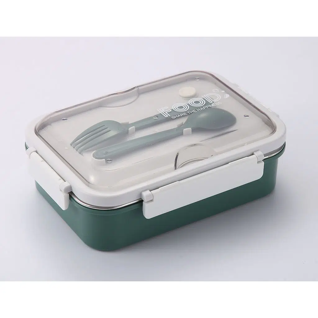 Yeşil Renk 3 Bölmeli Paslanmaz Çelik Beslenme Kabı Yemek Kabı